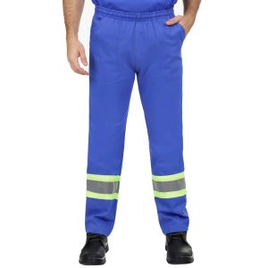 Calça Brim Pesado Azul Royal Uniforme Profissional com Faixa Refletiva