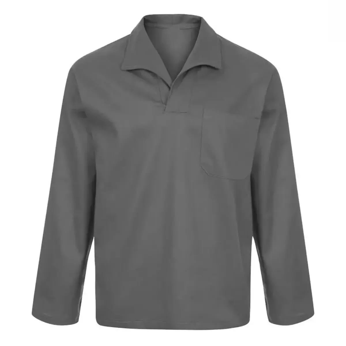 Camisa em Brim Cinza Gola Italiana Manga Longa – Uniforme Profissional - Image 2